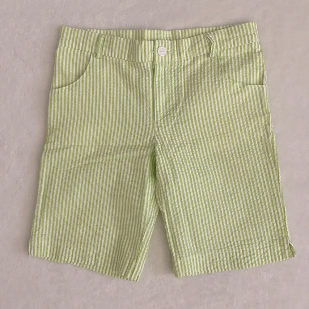 {VTG} Rags Land | 90s Seersucker Stripe Cotton Shorts Made in USA Green/White 7 - Picture 12 of 12